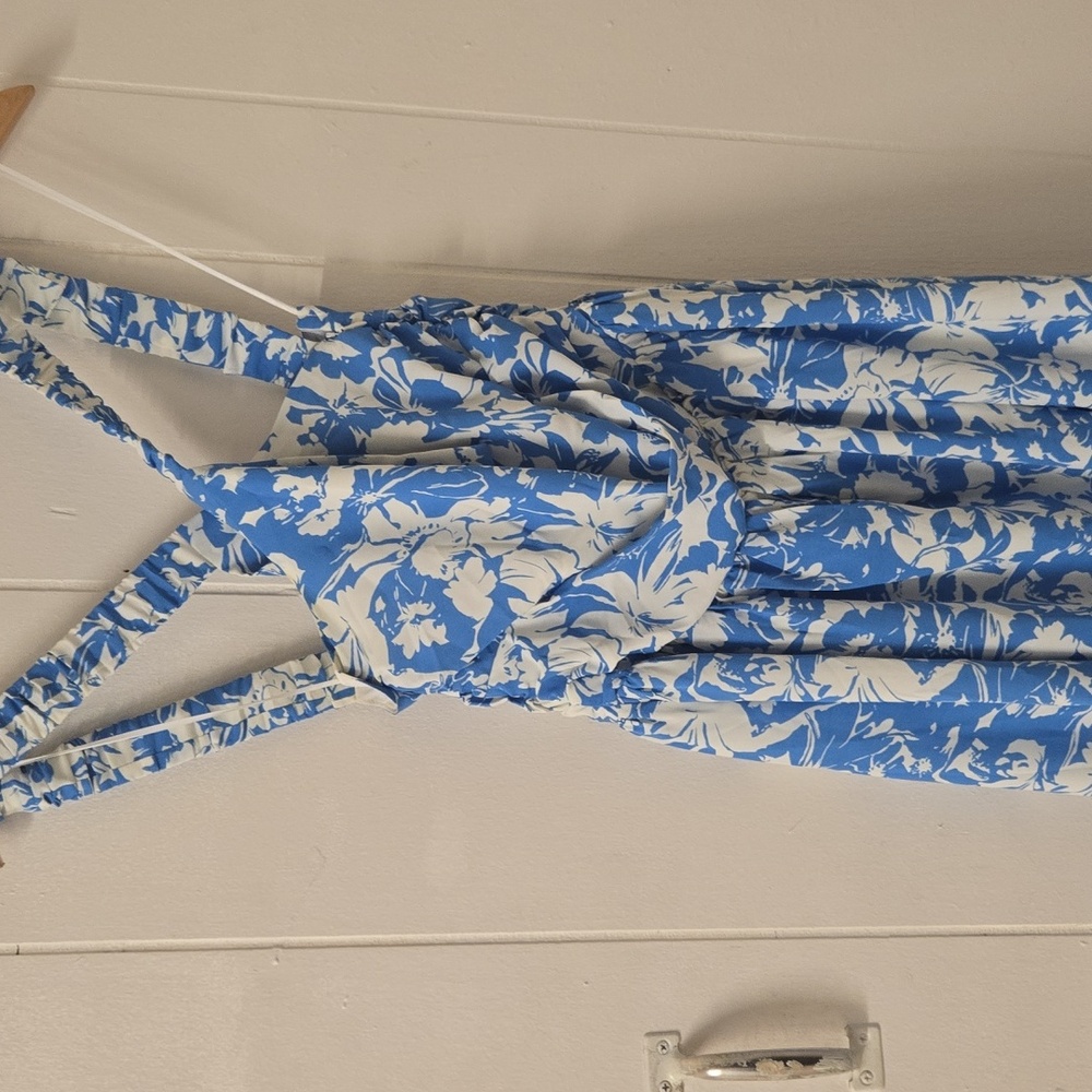 Floral Cross Back Maxi Dress  Blue/White